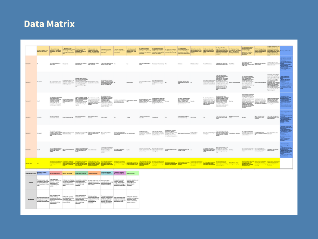 User research data summary