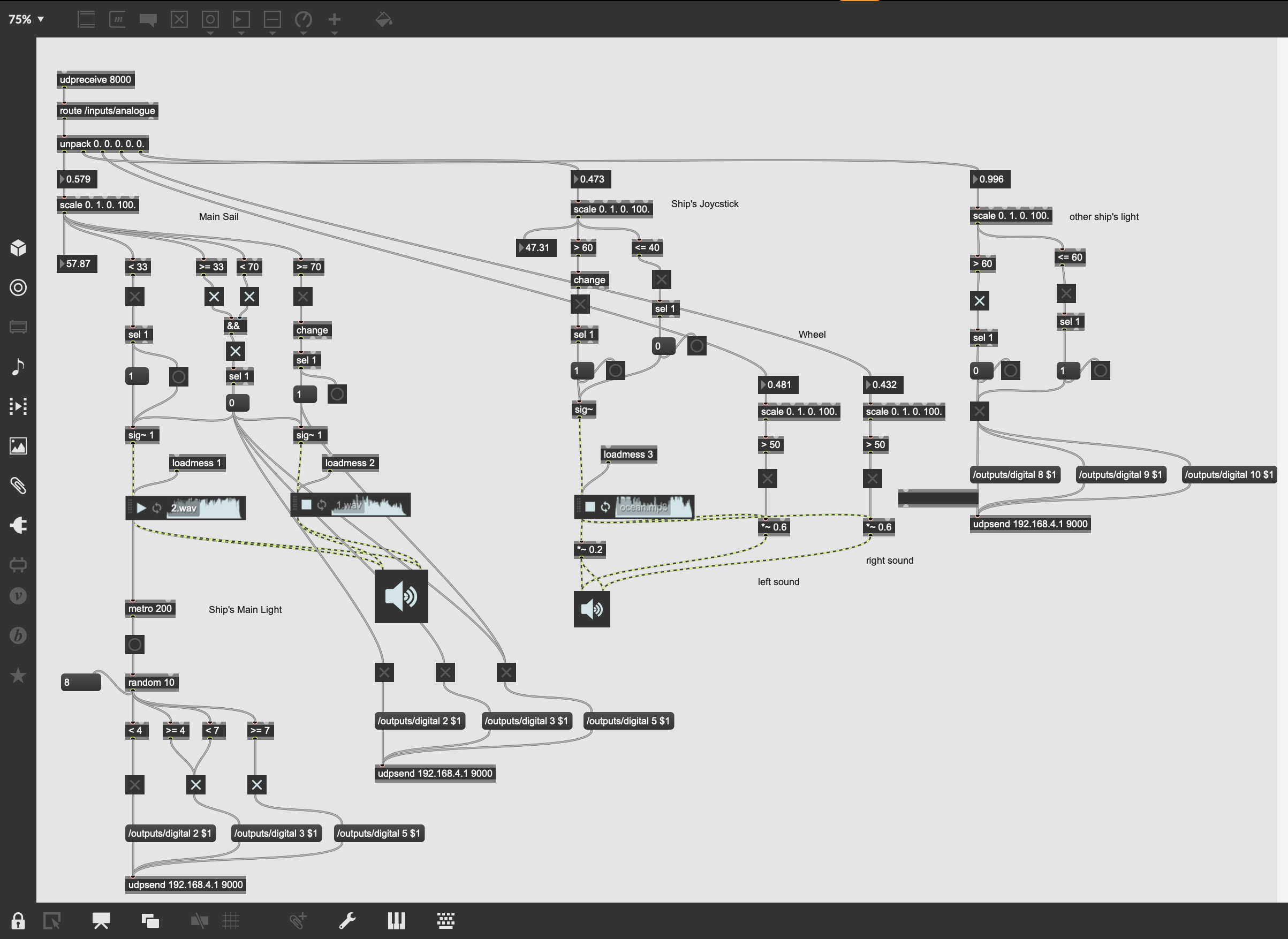 MAX/MSP patch for sound interaction logic