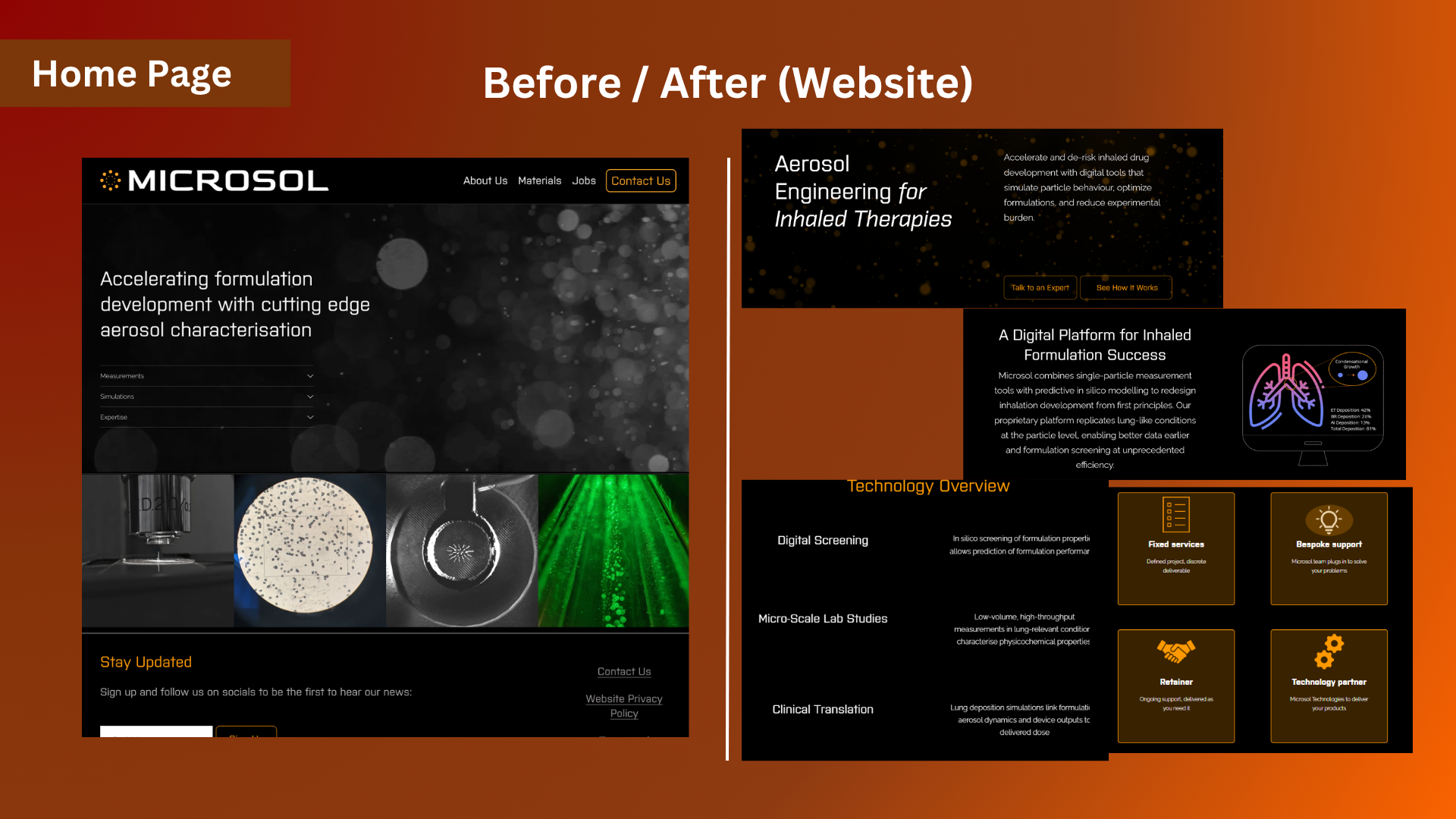 Microsol homepage before and after redesign