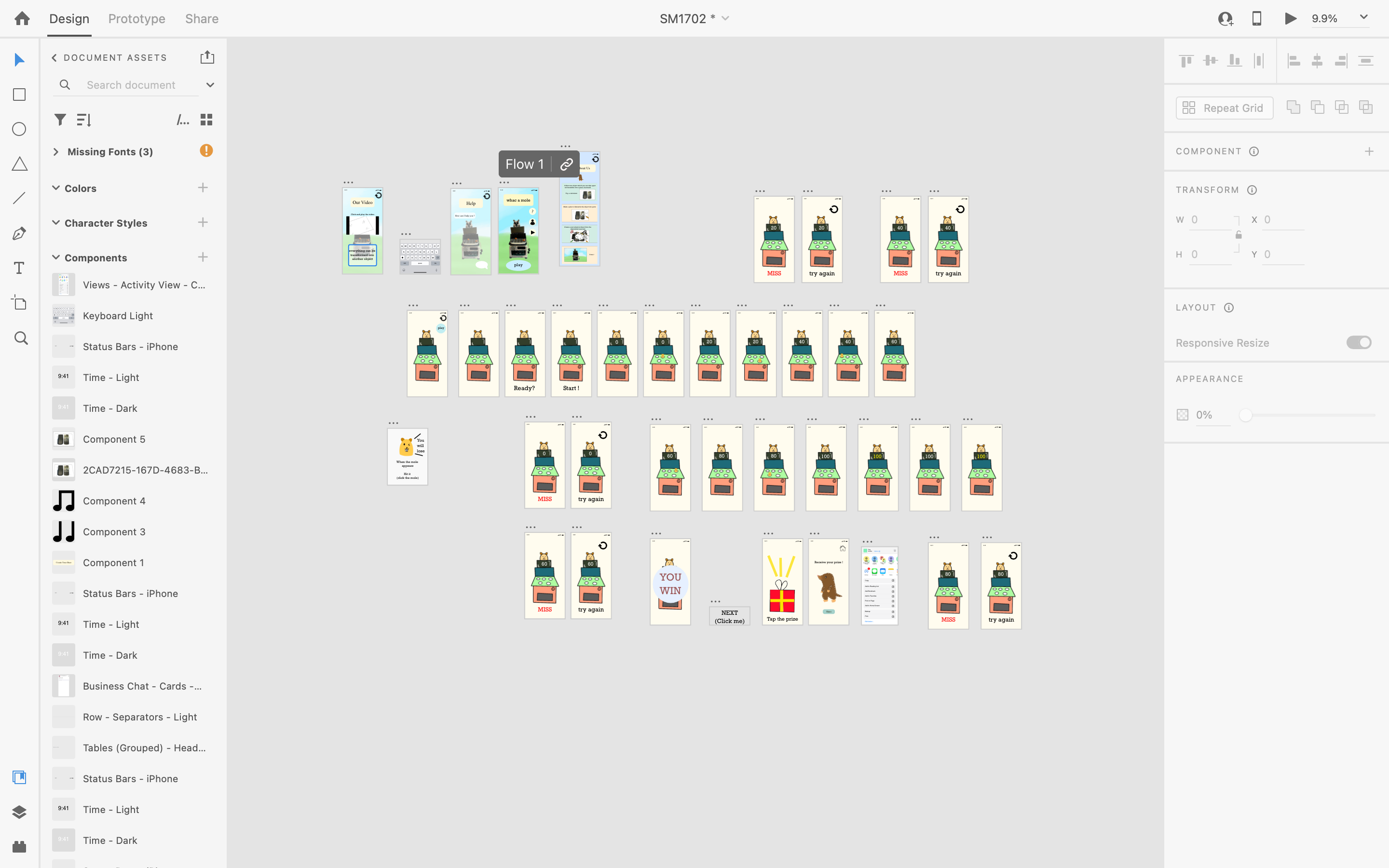 Whac-a-mole XD screen layout